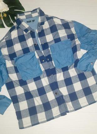 Комбинированая рубашка джинс- клетка р.м