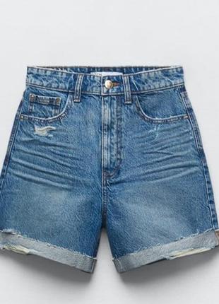 1975 джинсові шорти zara з високою талією mom fit7 фото