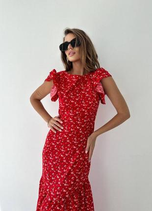 Стильное классическое классное красивое хорошенькое удобное модное трендовое простое платье серое красное в цветочный принт качественное макси длинно6 фото