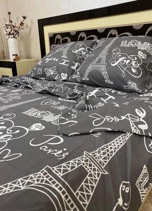 Двуспальный комплект постельного белья бязь gold натуральный пантеон башня серого цвета