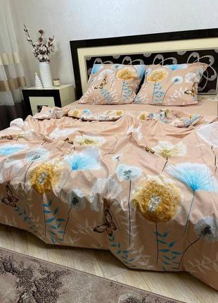 Полуторный комплект постельного белья бязь gold натуральный одуванчики бежевого цвета2 фото