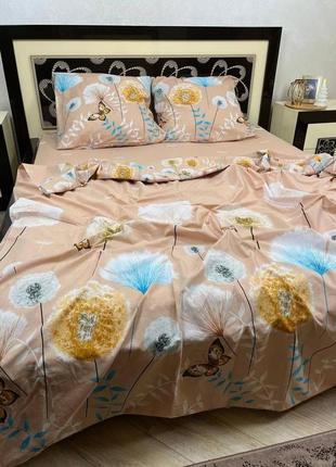 Полуторный комплект постельного белья бязь gold натуральный одуванчики бежевого цвета3 фото