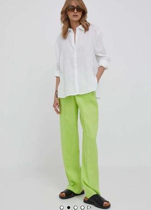 Зеленые брюки широкие лен зара2 фото