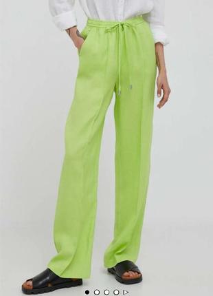 Зеленые брюки широкие лен зара1 фото