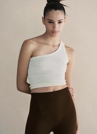 Zara асимметричный бесшовный топ на одно плечо, майка на бретели, футболка