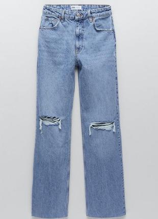 Летние джинсы с высокой посадкой и прямыми штанинами zara7 фото