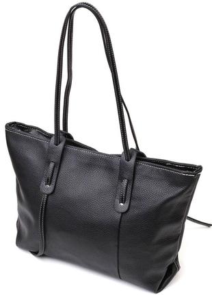 Вместительная женская сумка из натуральной кожи 22082 vintage черная1 фото