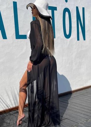 Шикарное длинное пляжное платье накидка парео туника шифоновая синяя пудровая черная халат пеньюар