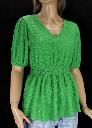 Брендовая фактурная ярко-зелёная блузка "f&f". размер uk10/eur38.4 фото