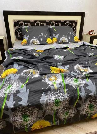 Полуторный комплект постельного белья бязь gold натуральный двухсторонний одуванчики серого цвета