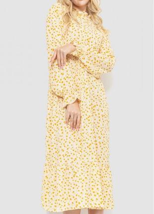 Платье свободного кроя с цветочным принтом цвет молочно-горчичный4 фото