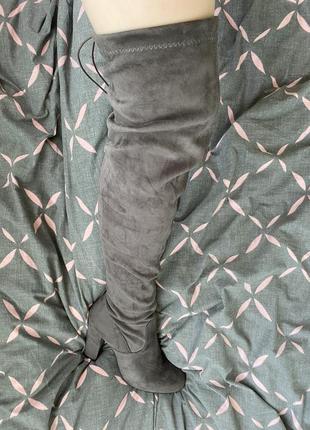 Жіночі весняні осінні сапоги сапожки чоботи чобітки ботфорти високі чоботи-панчохи на каблуку замшеві