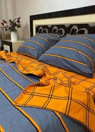 Семейный комплект постельного белья бязь gold натуральный двухсторонний янтарь серо - оранжевого цвета