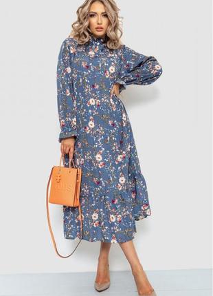 Платье свободного кроя с цветочным принтом цвет джинс1 фото