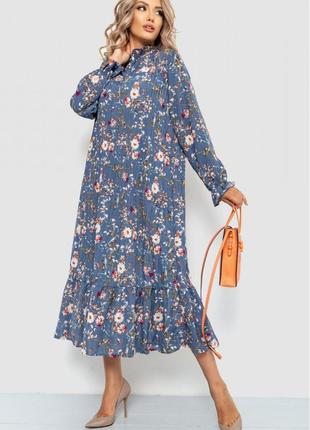 Платье свободного кроя с цветочным принтом цвет джинс2 фото