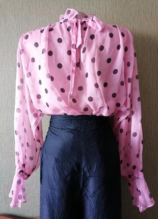 🌹полупрозрачный топ в стиле ретро 🌹пильно - рожева напівпрозора блуза в горох5 фото