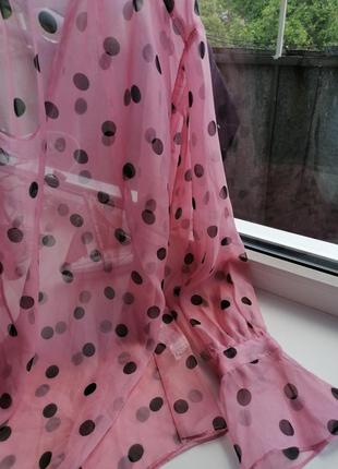 🌹полупрозрачный топ в стиле ретро 🌹пильно - рожева напівпрозора блуза в горох8 фото