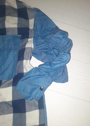 Комбинированая рубашка джинс- клетка р.м6 фото