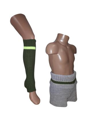 Комплект для разогрева детский(гетры+шортики) серо-зеленый (0929)