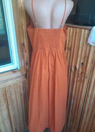Стильное натуральное оранжевое платье6 фото