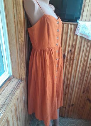 Стильное натуральное оранжевое платье5 фото