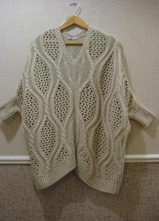 Светр оригінального фасону светр в'язаний светр з вирізом светр великої в'язки пончо розмір 8/10