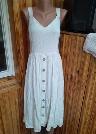Стильное натуральное белое платье вискоза+лён