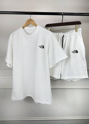 Топовый мужской летний комплект в стиле тн tnf the north face качественный премиум стильный белый костюм