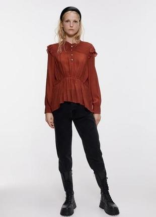 Zara лёгкая блуза в теракотовым цвете4 фото