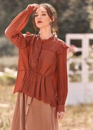 Zara лёгкая блуза в теракотовым цвете2 фото