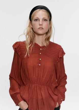 Zara лёгкая блуза в теракотовым цвете3 фото