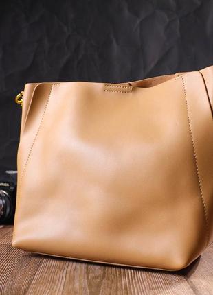 Женская деловая сумка из натуральной кожи 22110 vintage песочная9 фото
