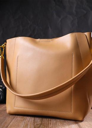Женская деловая сумка из натуральной кожи 22110 vintage песочная8 фото
