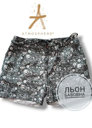 Льняные шорты узором с карманами короткие шорты лен вискоза