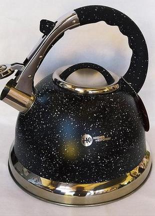 Чайник металевий зі свистком для газової плити higher kitchen (zp-021), 3,5 к., чорний bf