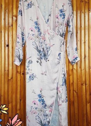 Стильне плаття халат, накидка на запах у квітковий принт від h&m.2 фото