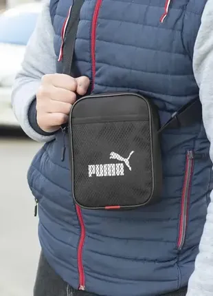 Чоловіча сумка планшет месенджер puma барсетка через плече тканинна чорна