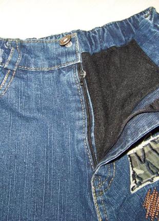 Утепленные флисом синие джинсы прямого кроя талия на резинке 26 р 11 лет5 фото