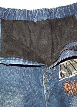 Утепленные флисом синие джинсы прямого кроя талия на резинке 26 р 11 лет4 фото