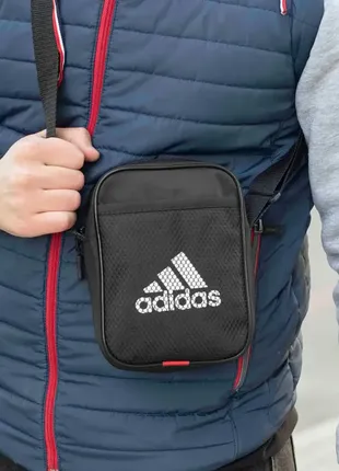 Спортивная барсетка мессенджер adidas через плечо тканевая черная2 фото