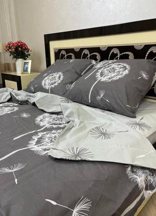 Двуспальный комплект постельного белья бязь gold натуральный двухсторонний одуванчик серого цвета