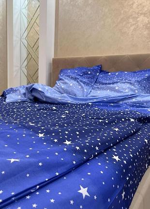 Евро комплект постельного белья бязь gold натуральный меркурий звезды синего цвета