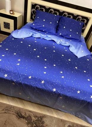 Евро комплект постельного белья бязь gold натуральный меркурий звезды синего цвета