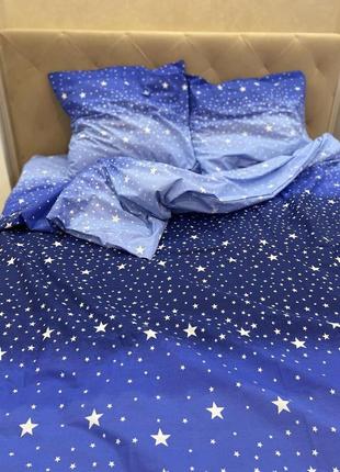 Евро комплект постельного белья бязь gold натуральный меркурий звезды синего цвета