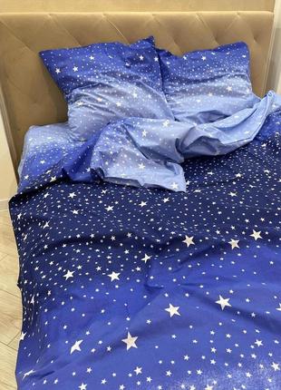 Евро комплект постельного белья бязь gold натуральный меркурий звезды синего цвета