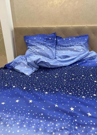 Евро комплект постельного белья бязь gold натуральный меркурий звезды синего цвета