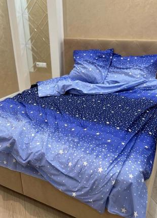 Евро комплект постельного белья бязь gold натуральный меркурий звезды синего цвета
