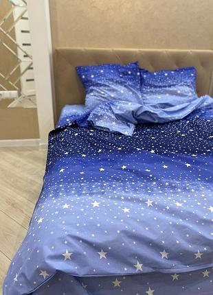Евро комплект постельного белья бязь gold натуральный меркурий звезды синего цвета