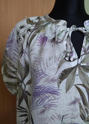 Блуза туніка  топ льон тропічний принт батал 52-556 фото