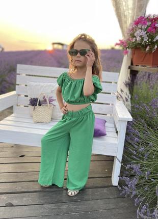 Летний костюм топ и штаны топ на резинке широкие брюки